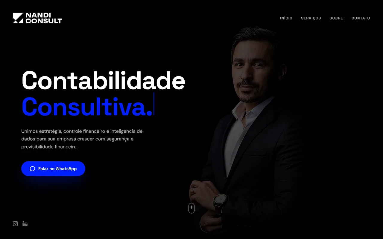 Screenshot da landing page da Nandi Consultoria no ar