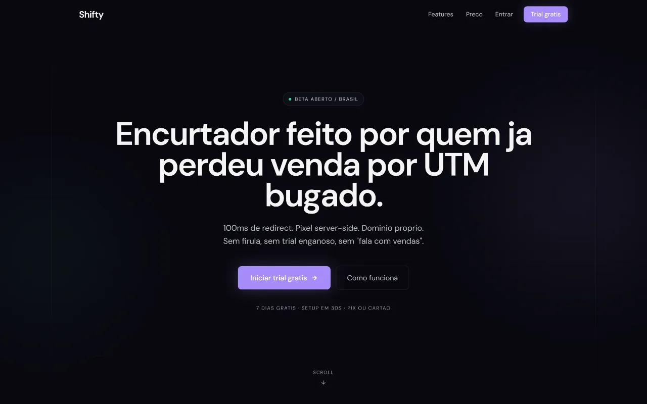Screenshot do web app Shifty em produção